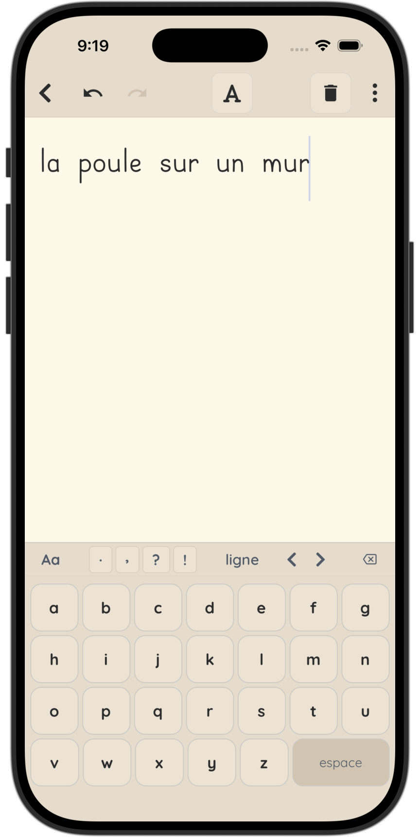 Apprentissage du clavier dans l'application Abecia sur iPhone